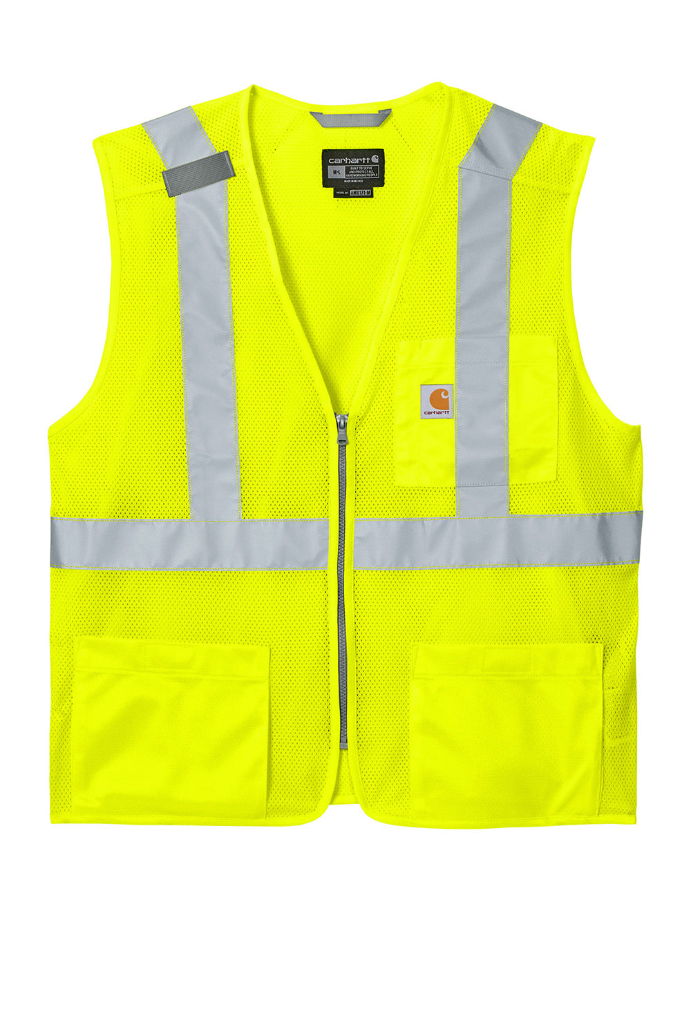 Carhartt CT106171 Mens ANSI Class 2 Mesh Full Zip Vest Bright Lime Green Flat Front