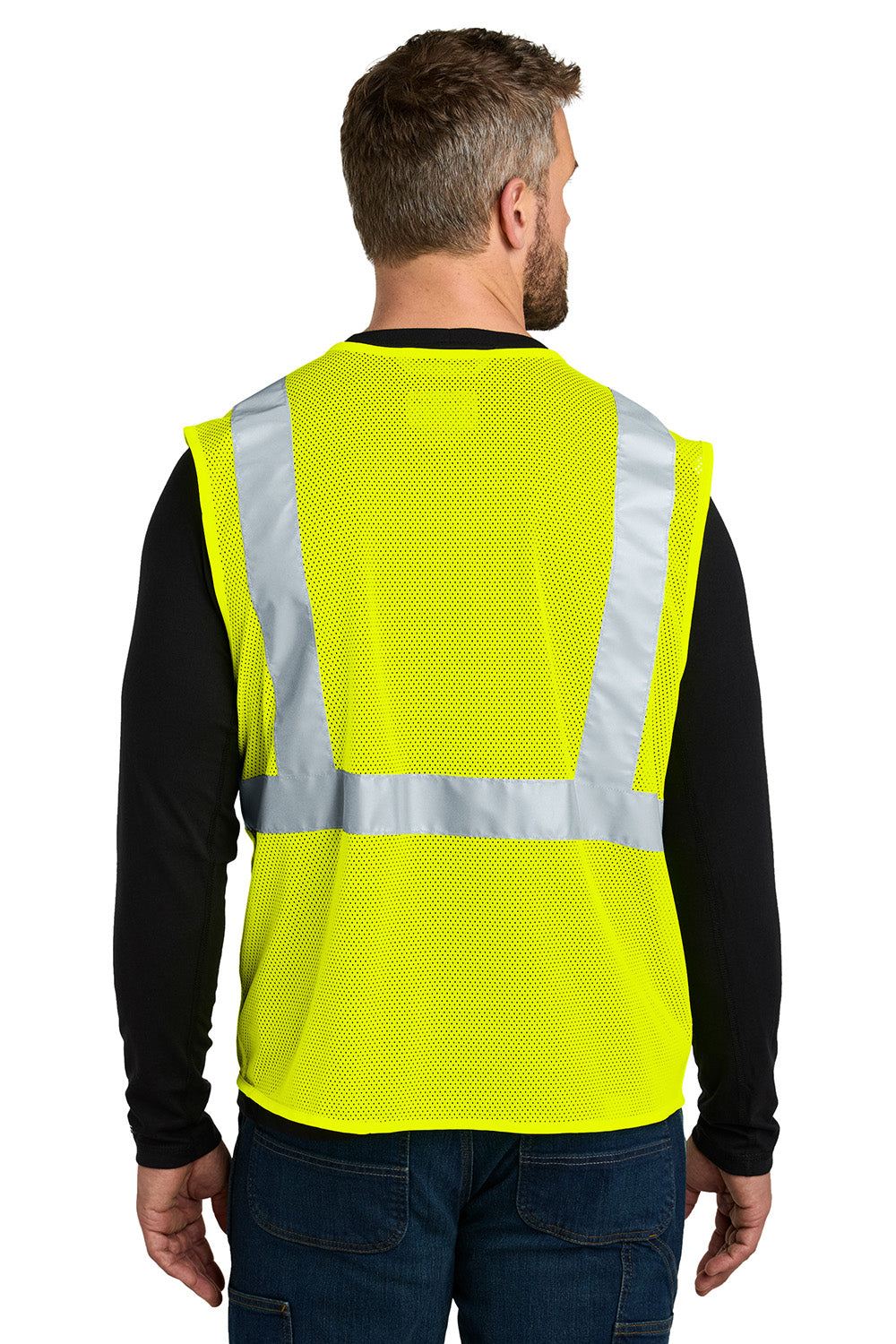 Carhartt CT106171 Mens ANSI Class 2 Mesh Full Zip Vest Bright Lime Green Model Back