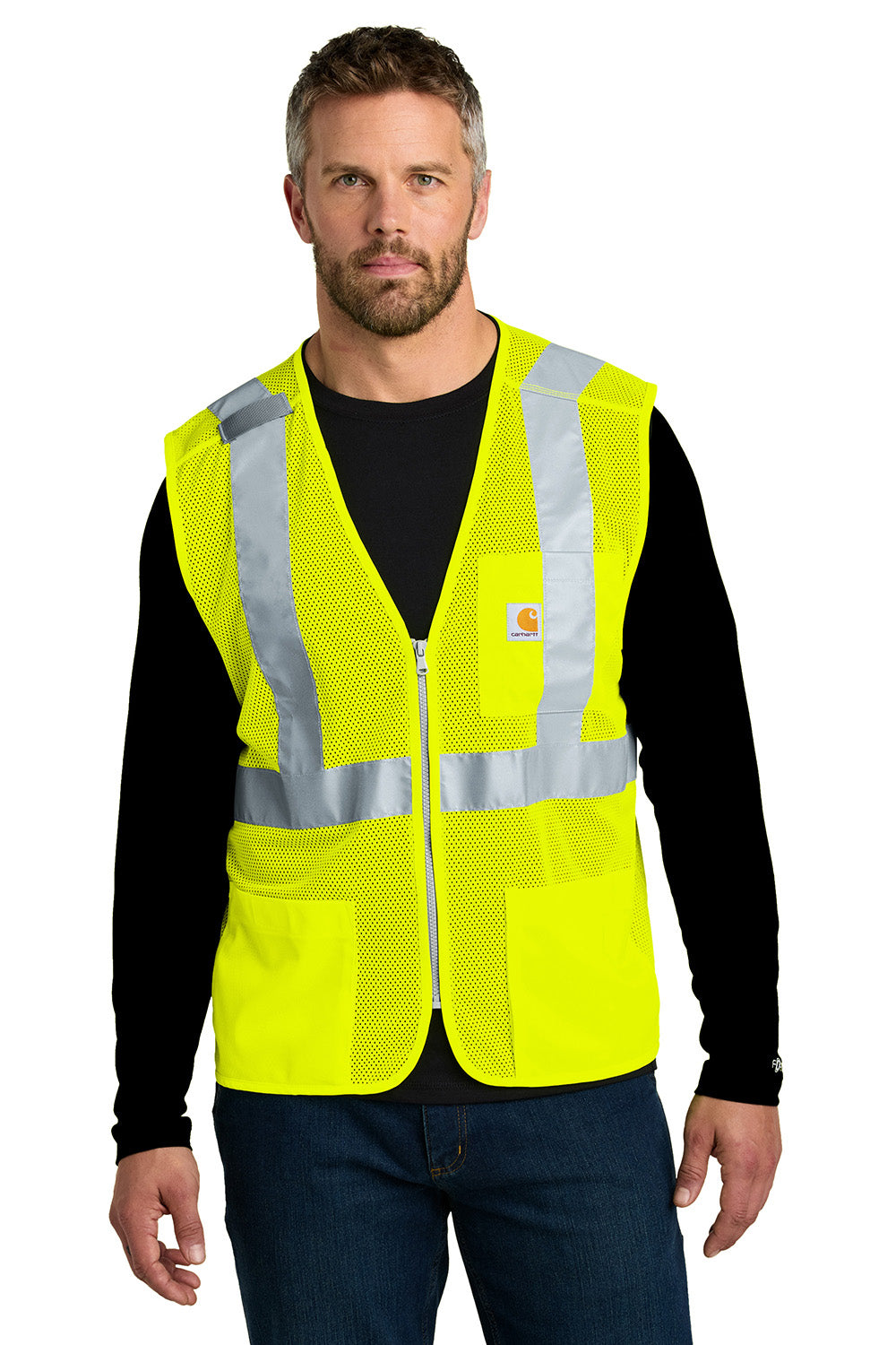 Carhartt CT106171 Mens ANSI Class 2 Mesh Full Zip Vest Bright Lime Green Model Front