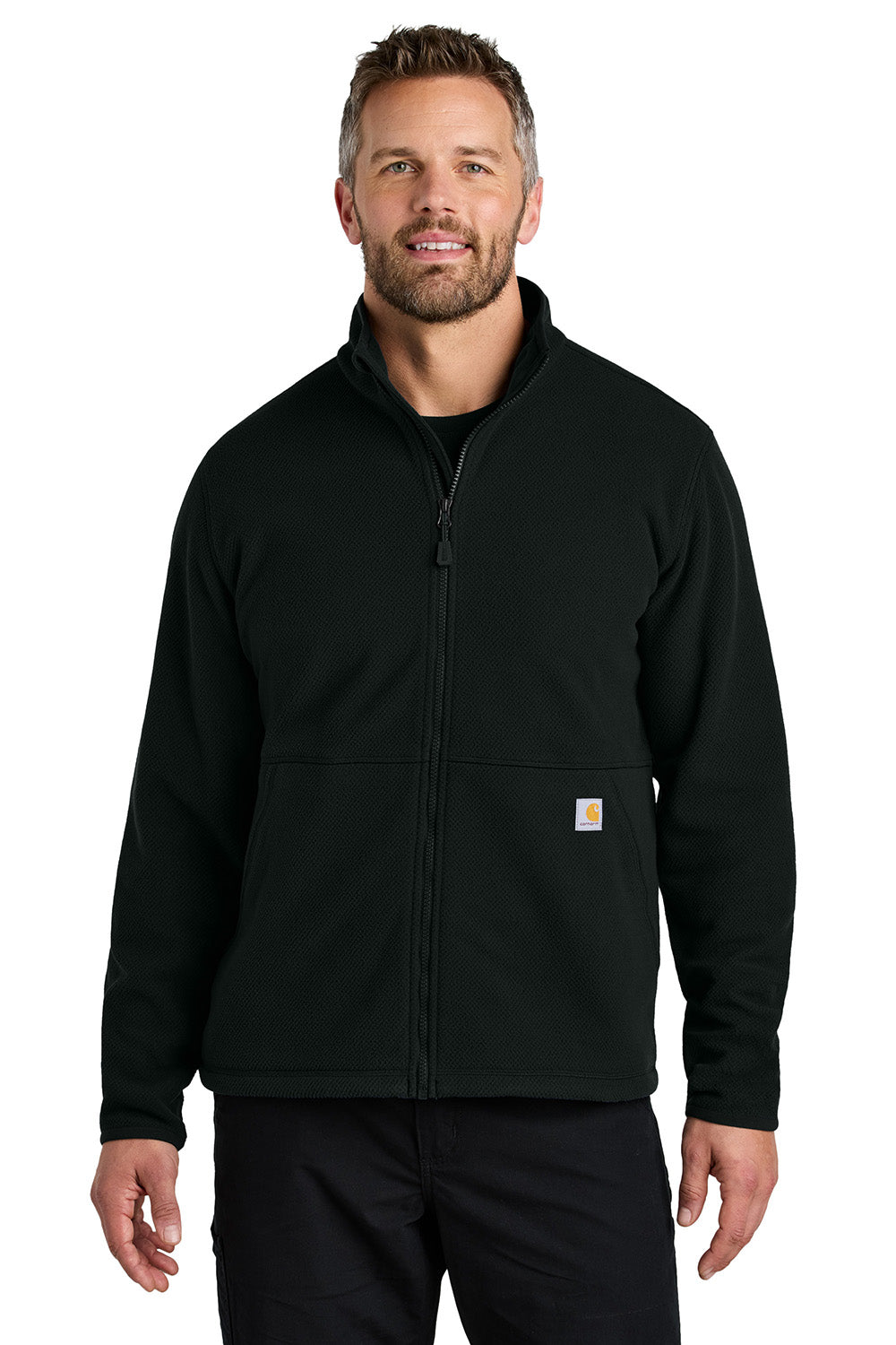 Carhartt CT106416 Mens Textured Fleece Full Zip Jacket Black Model Front