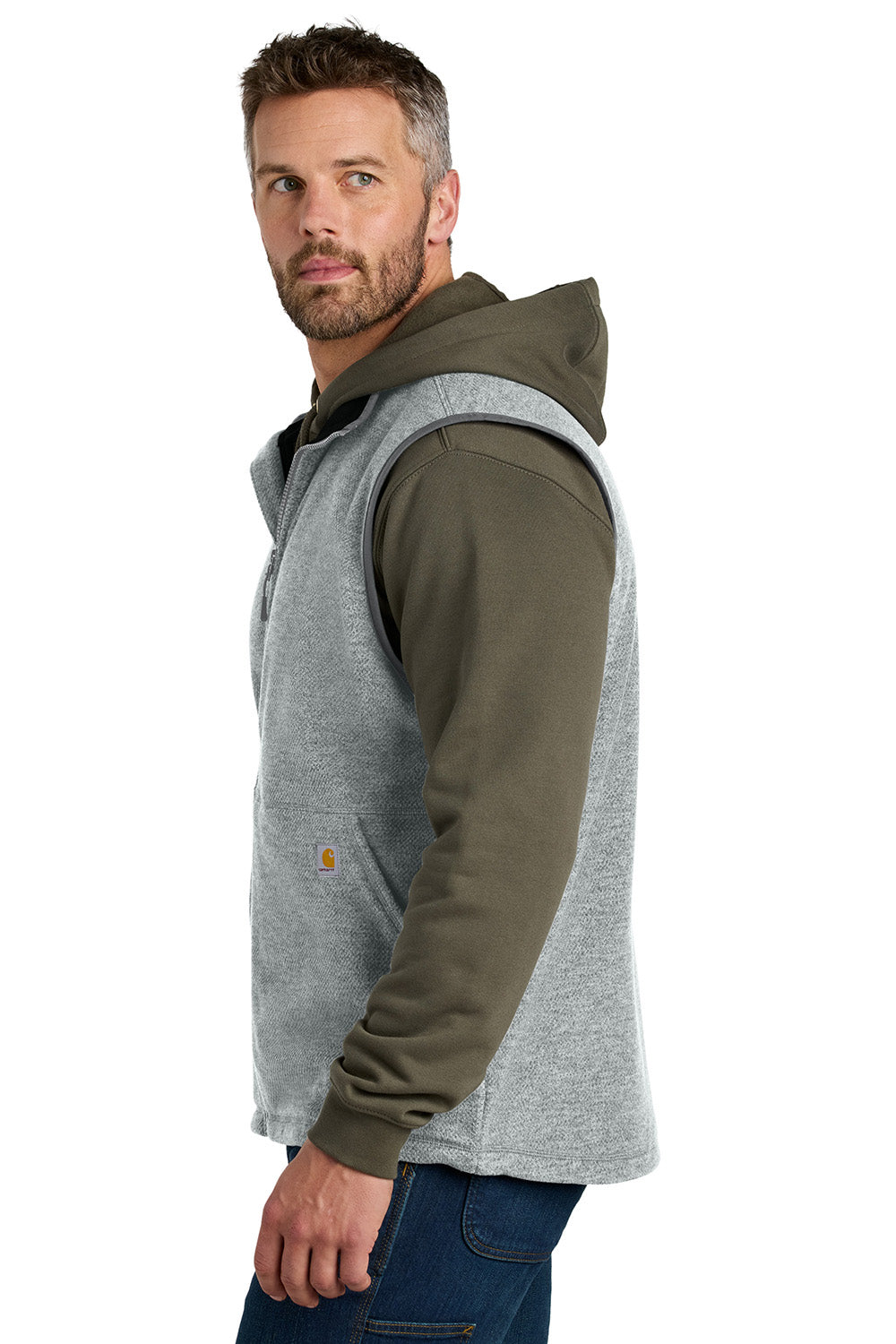 Carhartt CT106418 Mens Textured Fleece Full Zip Vest Heather Grey Model Side