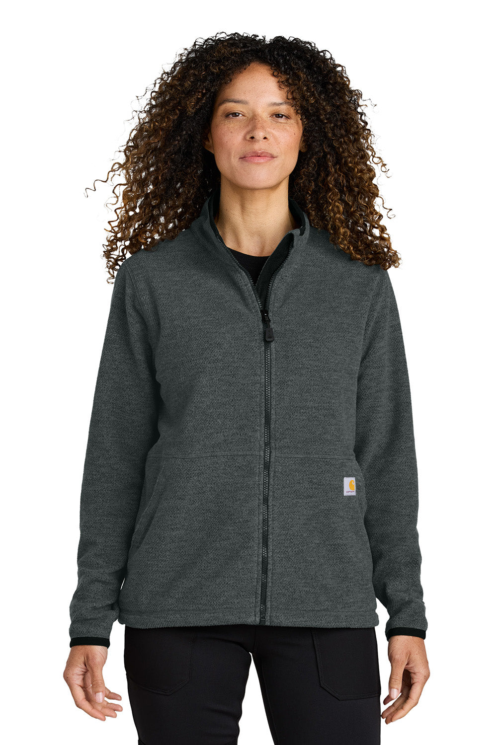 Carhartt CT106419 Womens Textured Fleece Full Zip Jacket Heather Carbon Grey Model Front