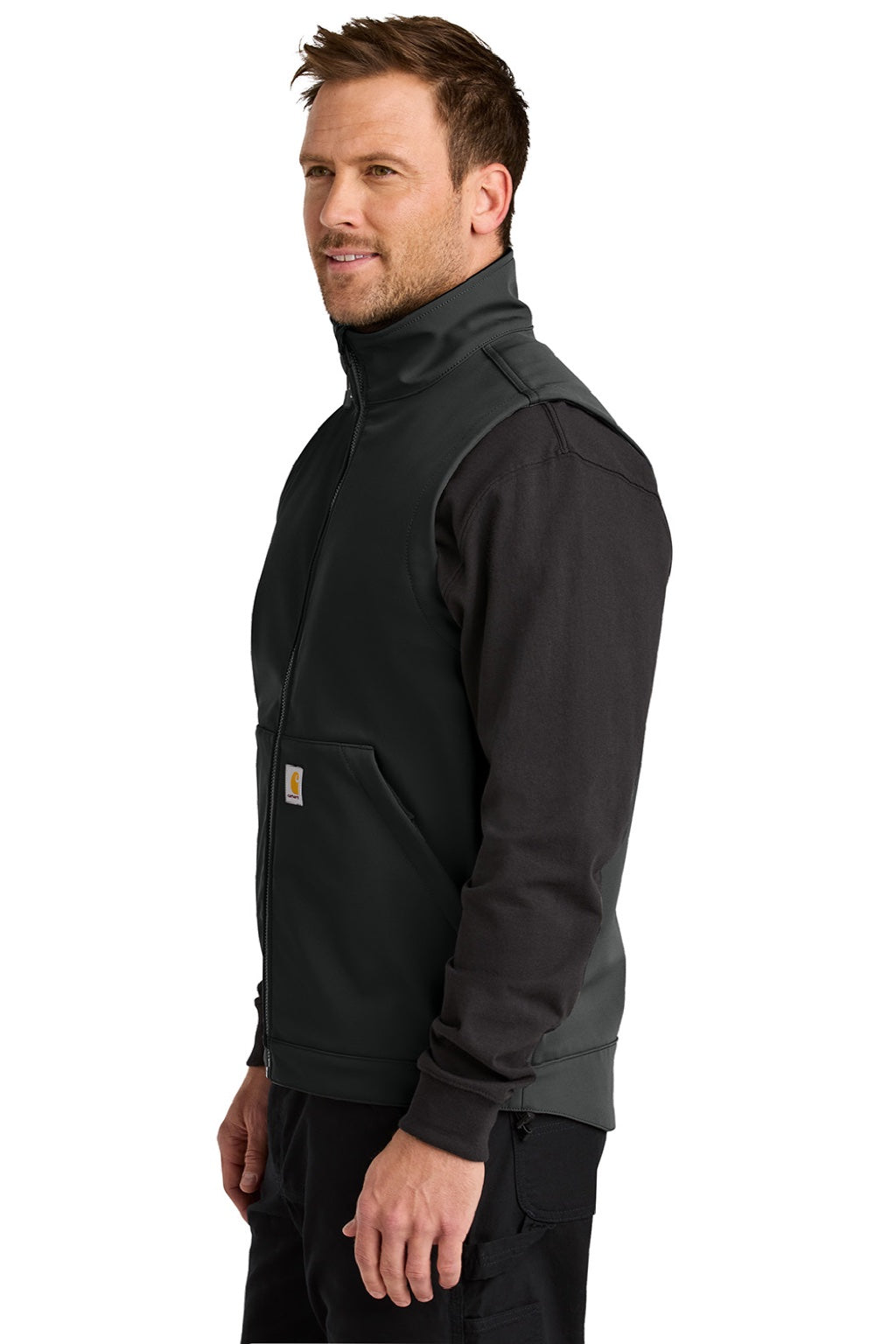 Carhartt CT106439 Mens Rain Defender Full Zip Soft Shell Vest Black Model Side