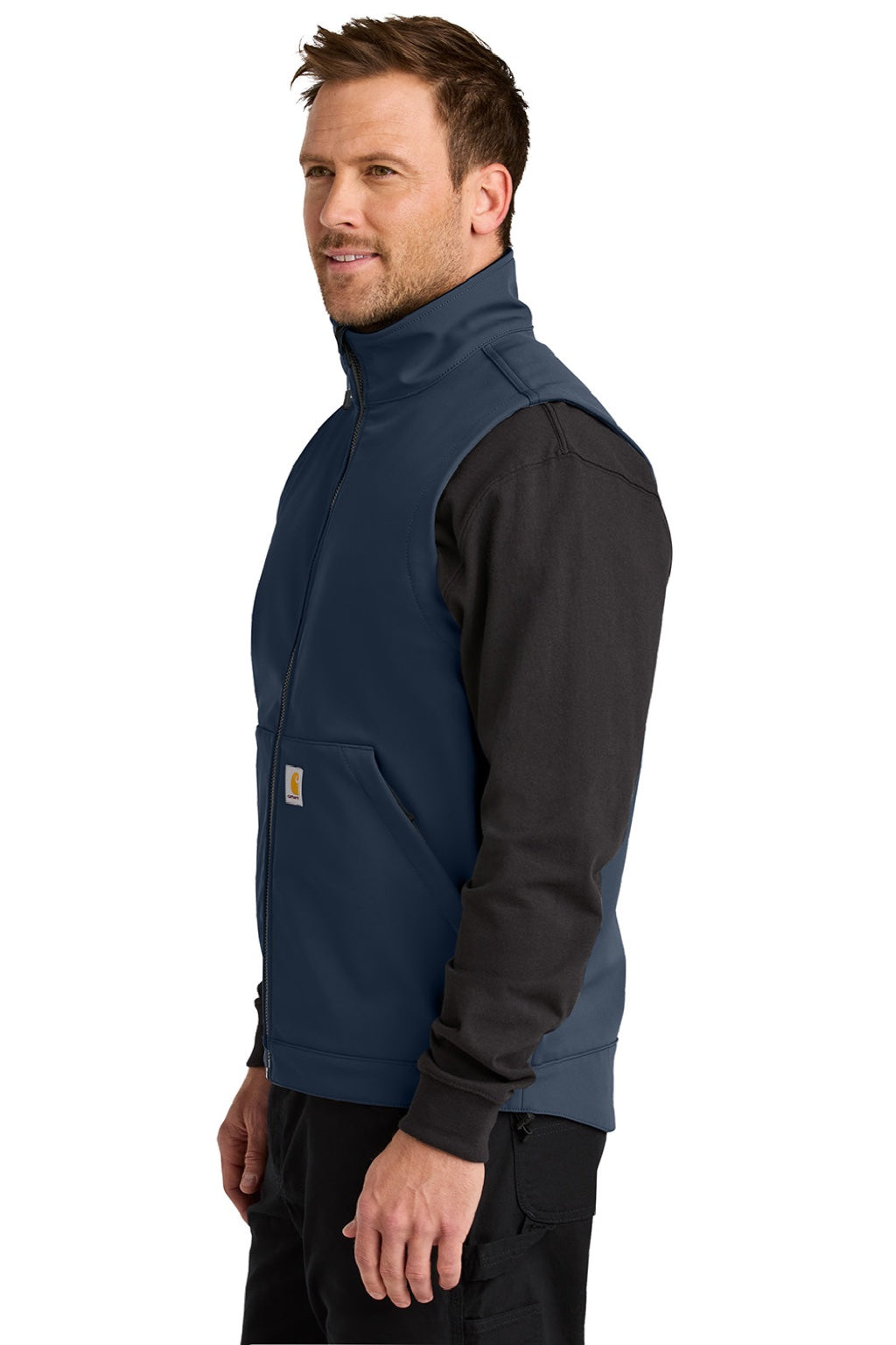 Carhartt CT106439 Mens Rain Defender Full Zip Soft Shell Vest Navy Blue Model Side