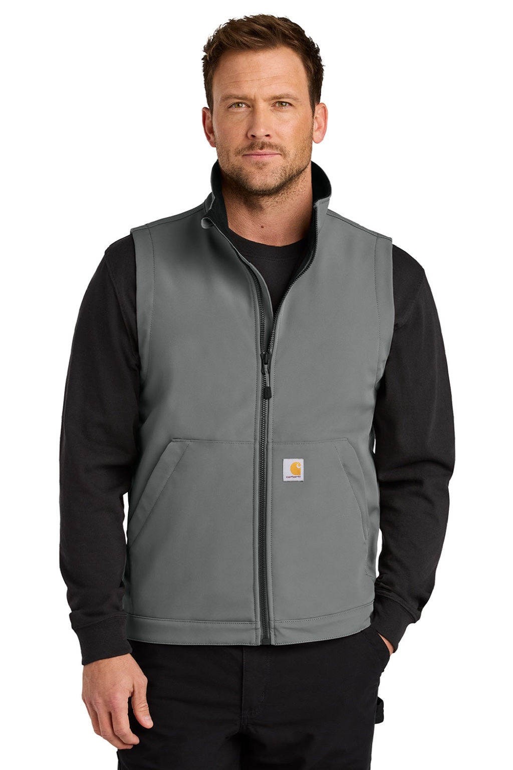Carhartt CT106439 Mens Rain Defender Full Zip Soft Shell Vest Steel Grey Model Front