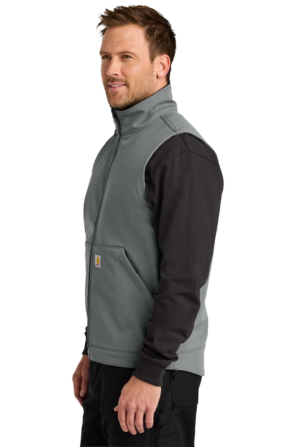 Carhartt CT106439 Mens Rain Defender Full Zip Soft Shell Vest Steel Grey Model Side