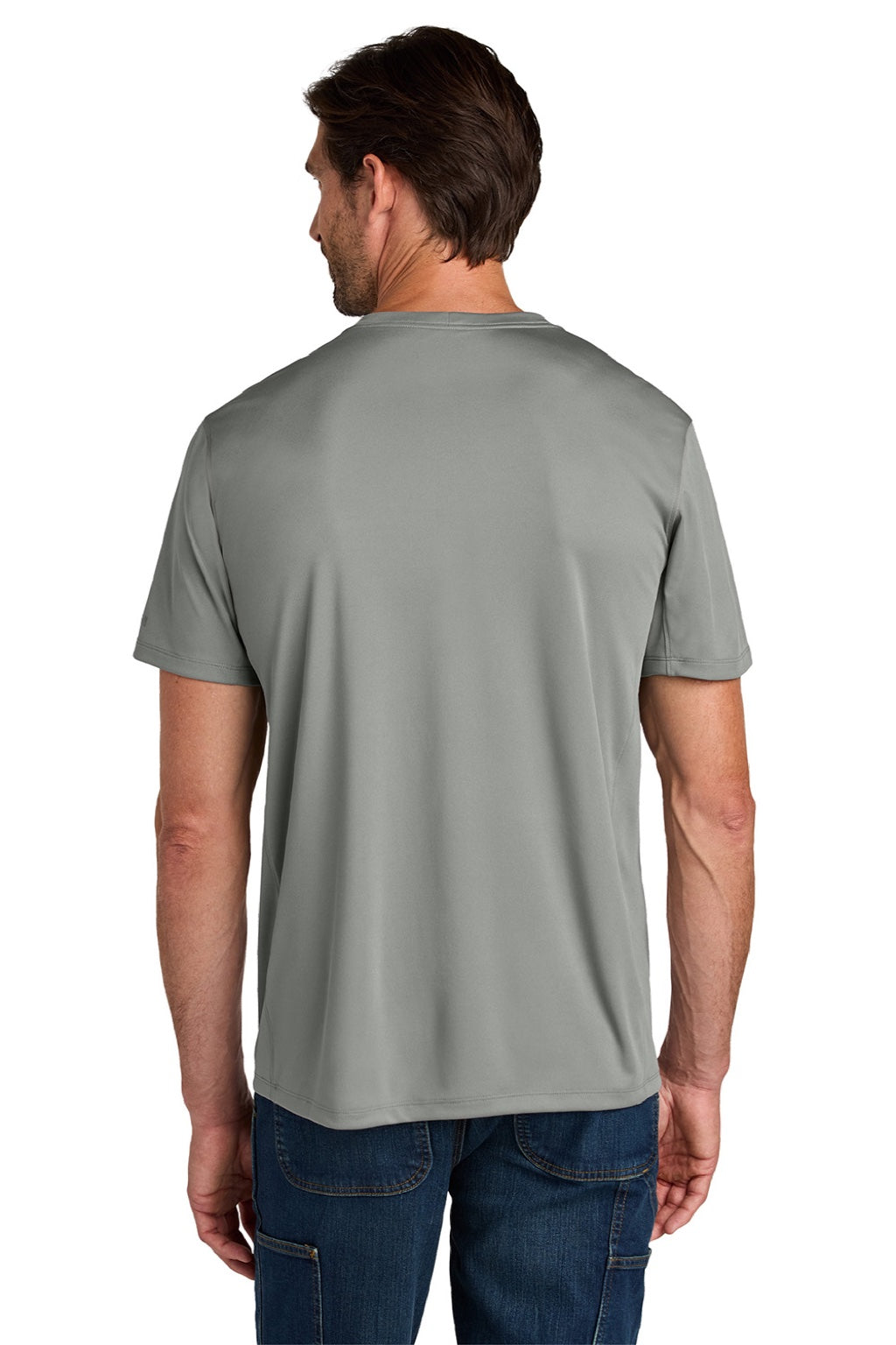 Carhartt CT106868 Mens Force Sun Defender Moisture Wicking Short Sleeve Crewneck T-Shirt Asphalt Grey Model Back