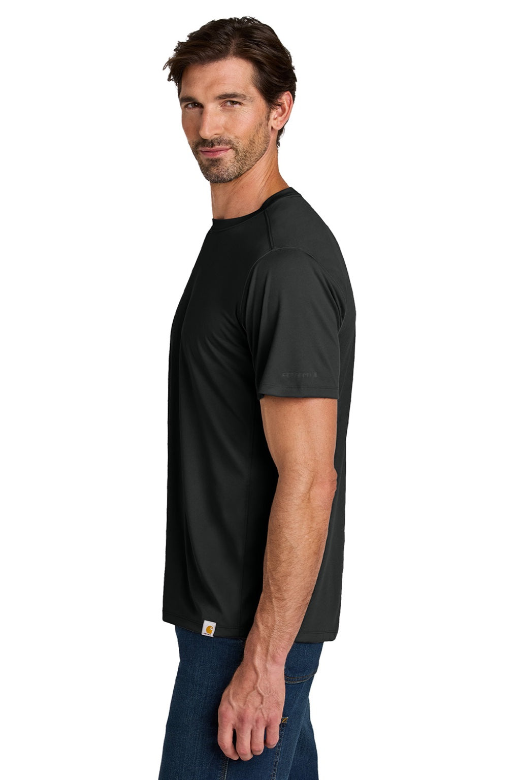 Carhartt CT106868 Mens Force Sun Defender Moisture Wicking Short Sleeve Crewneck T-Shirt Black Model Side