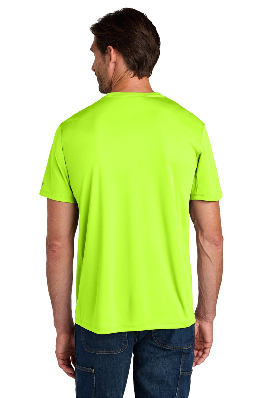 Carhartt CT106868 Mens Force Sun Defender Moisture Wicking Short Sleeve Crewneck T-Shirt Brite Lime Green Model Back