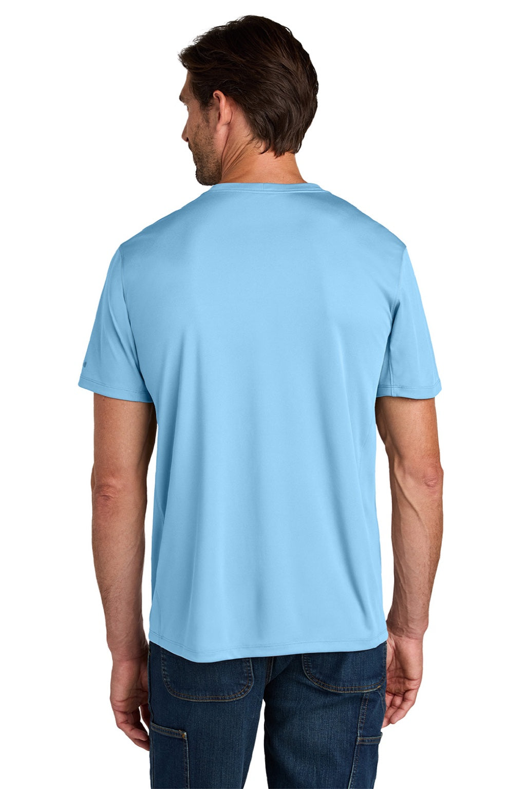 Carhartt CT106868 Mens Force Sun Defender Moisture Wicking Short Sleeve Crewneck T-Shirt Fresh Water Blue Model Back