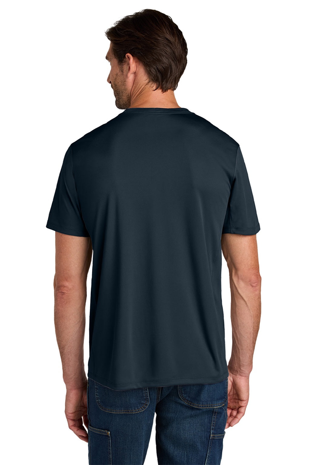 Carhartt CT106868 Mens Force Sun Defender Moisture Wicking Short Sleeve Crewneck T-Shirt Navy Blue Model Back