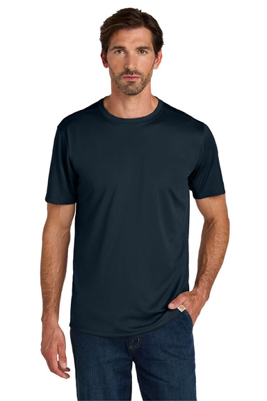 Carhartt CT106868 Mens Force Sun Defender Moisture Wicking Short Sleeve Crewneck T-Shirt Navy Blue Model Front