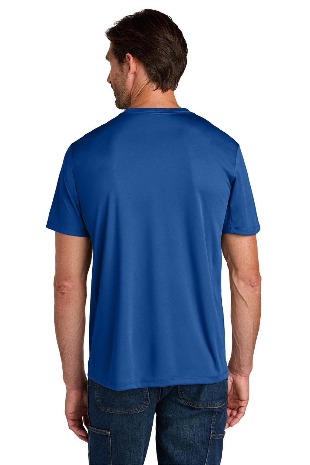 Carhartt CT106868 Mens Force Sun Defender Moisture Wicking Short Sleeve Crewneck T-Shirt Royal Glass Blue Model Back