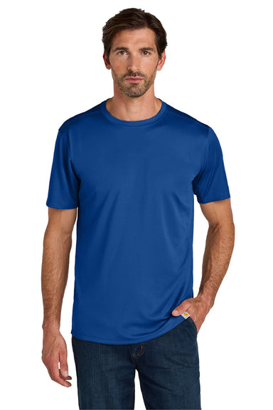 Carhartt CT106868 Mens Force Sun Defender Moisture Wicking Short Sleeve Crewneck T-Shirt Royal Glass Blue Model Front