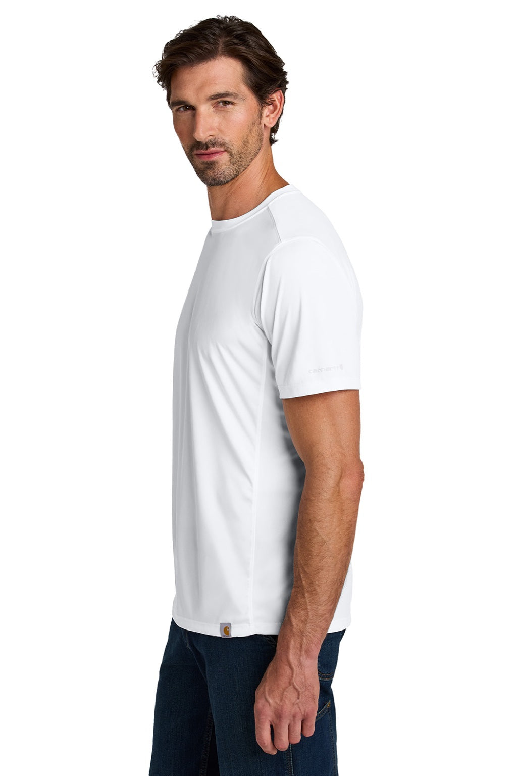 Carhartt CT106868 Mens Force Sun Defender Moisture Wicking Short Sleeve Crewneck T-Shirt White Model Side