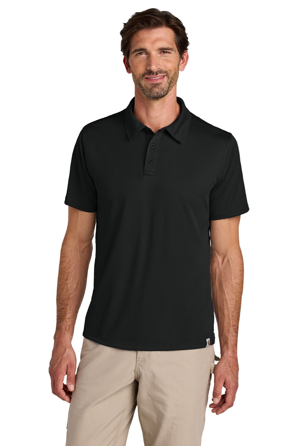 Carhartt CT106899 Mens Force Sun Defender Moisture Wicking Short Sleeve Polo Shirt Black Model Front