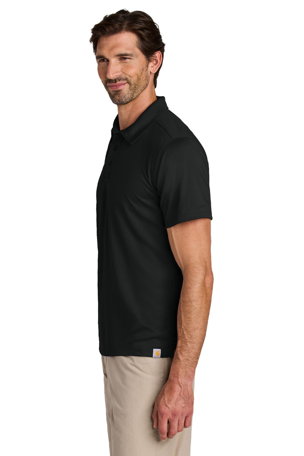 Carhartt CT106899 Mens Force Sun Defender Moisture Wicking Short Sleeve Polo Shirt Black Model Side