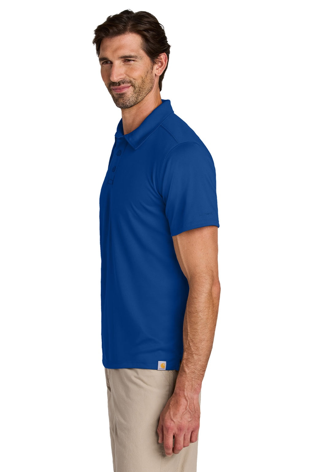 Carhartt CT106899 Mens Force Sun Defender Moisture Wicking Short Sleeve Polo Shirt Royal Glass Blue Model Side