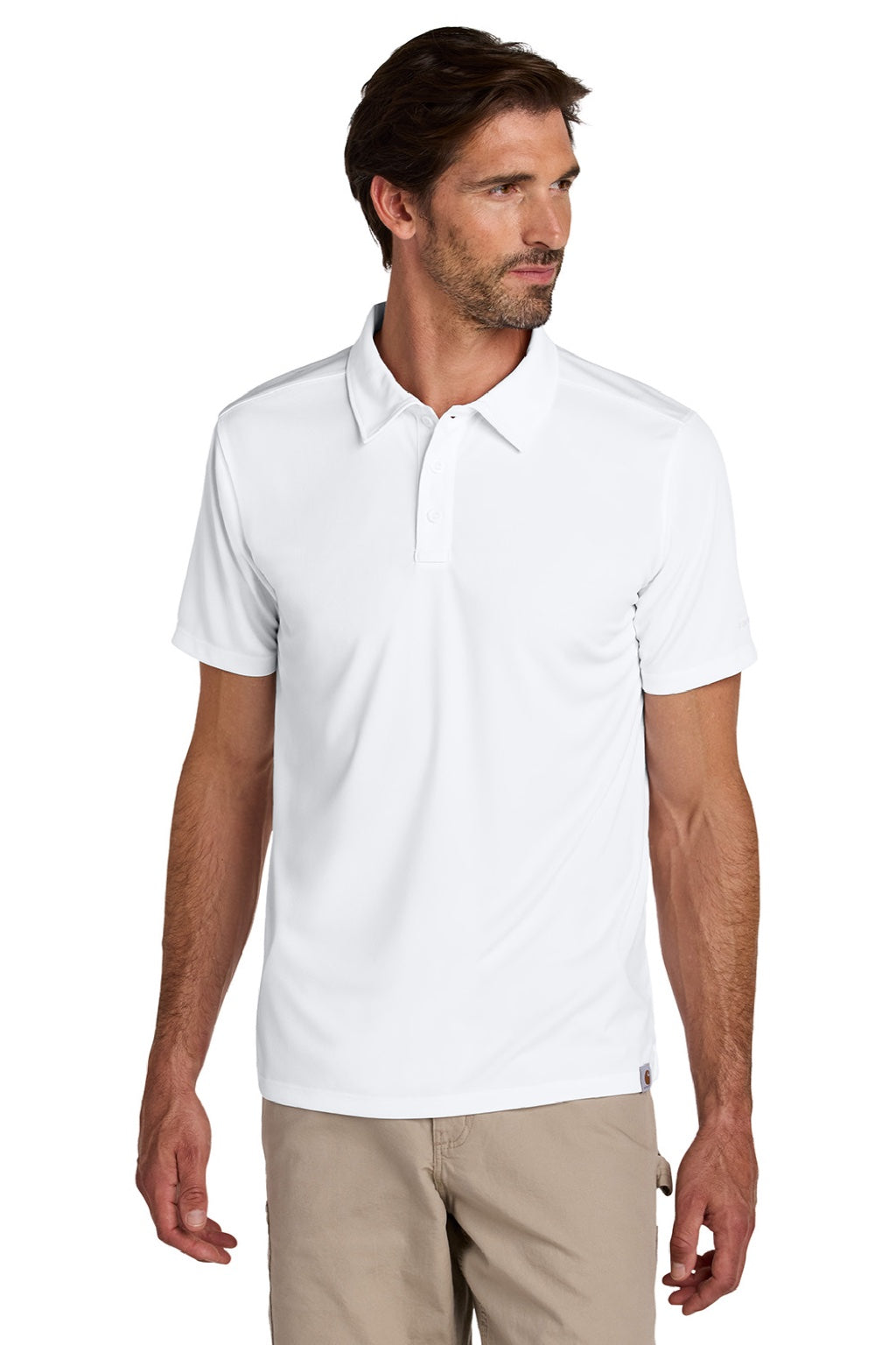 Carhartt CT106899 Mens Force Sun Defender Moisture Wicking Short Sleeve Polo Shirt White Model Front