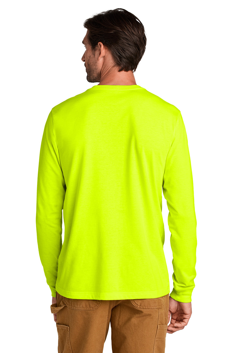Carhartt CT106921 Mens Long Sleeve Crewneck T-Shirt Brite Lime Green Model Back