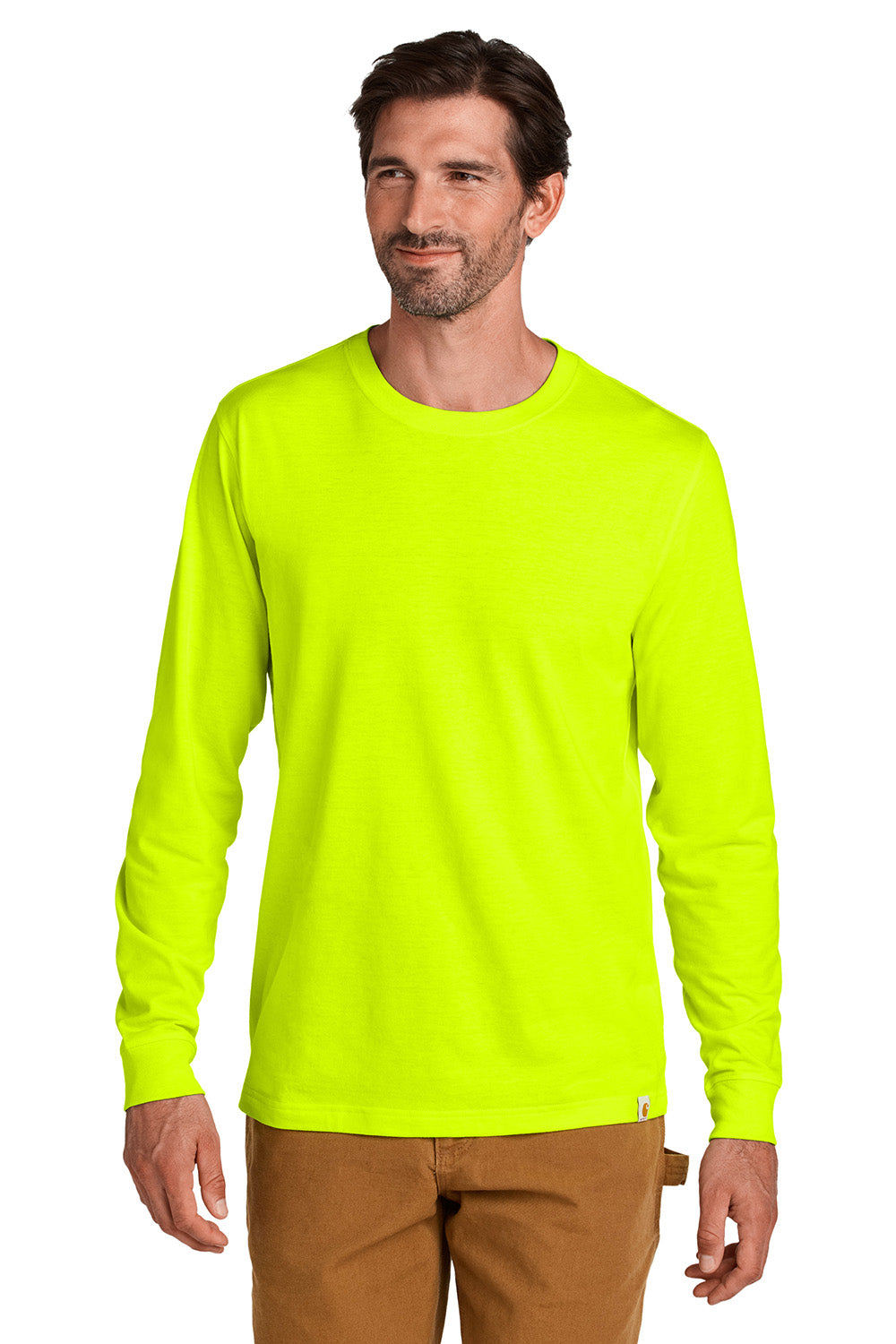 Carhartt CT106921 Mens Long Sleeve Crewneck T-Shirt Brite Lime Green Model Front