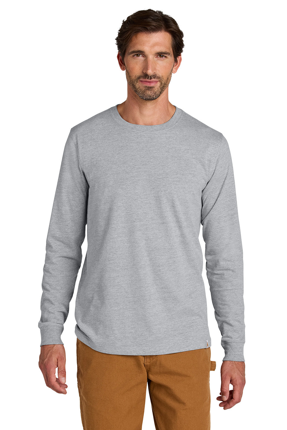 Carhartt CT106921 Mens Long Sleeve Crewneck T-Shirt Heather Grey Model Front