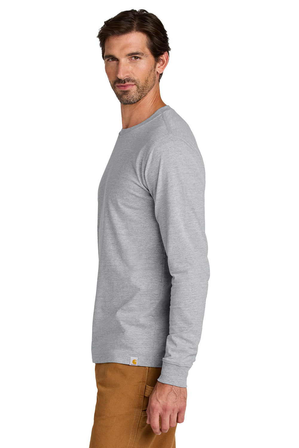 Carhartt CT106921 Mens Long Sleeve Crewneck T-Shirt Heather Grey Model Side