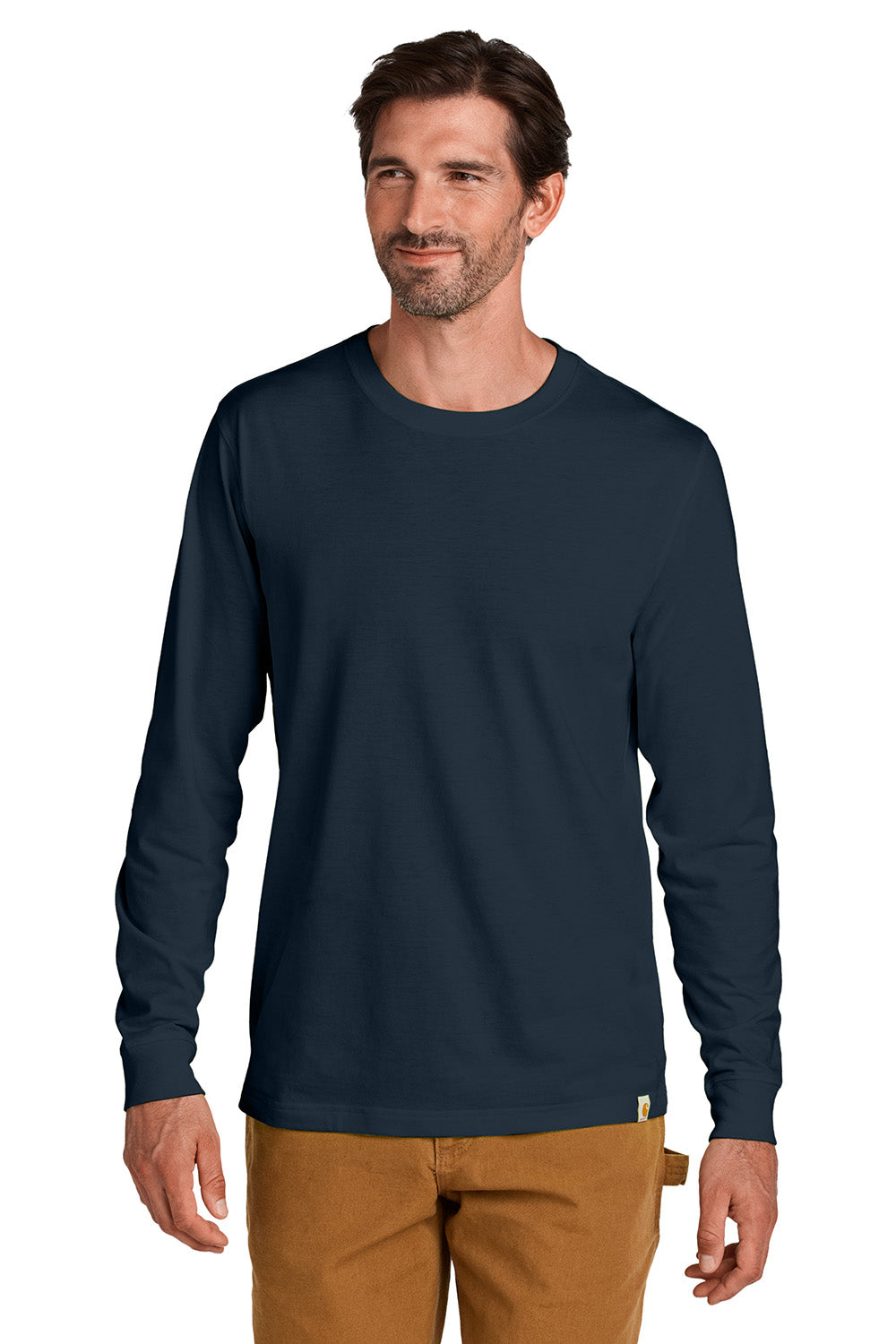 Carhartt CT106921 Mens Long Sleeve Crewneck T-Shirt Navy Blue Model Front