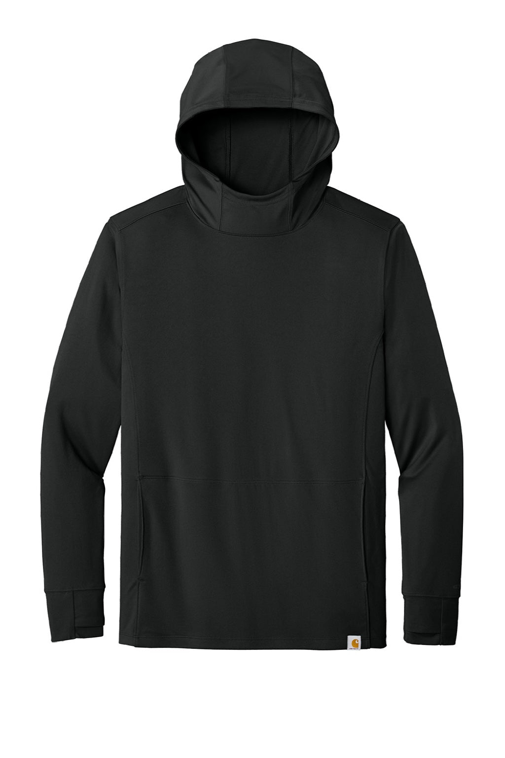Carhartt CT106923 Mens Force Sun Defender Moisture Wicking Long Sleeve Hooded T-Shirt Hoodie w/ Pouch Pocket Black Flat Front