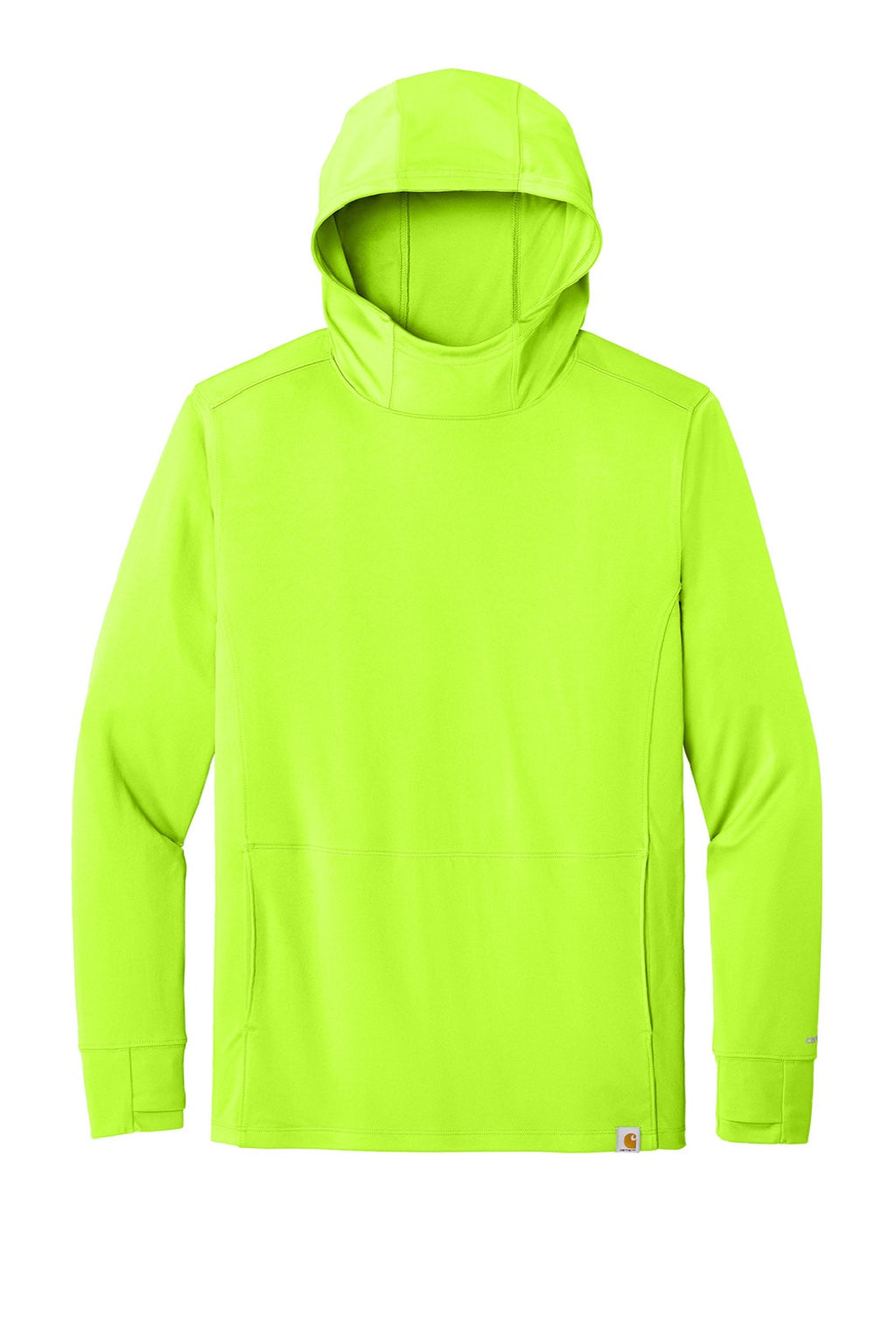 Carhartt CT106923 Mens Force Sun Defender Moisture Wicking Long Sleeve Hooded T-Shirt Hoodie w/ Pouch Pocket Brite Lime Green Flat Front