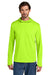 Carhartt CT106923 Mens Force Sun Defender Moisture Wicking Long Sleeve Hooded T-Shirt Hoodie w/ Pouch Pocket Brite Lime Green Model Front