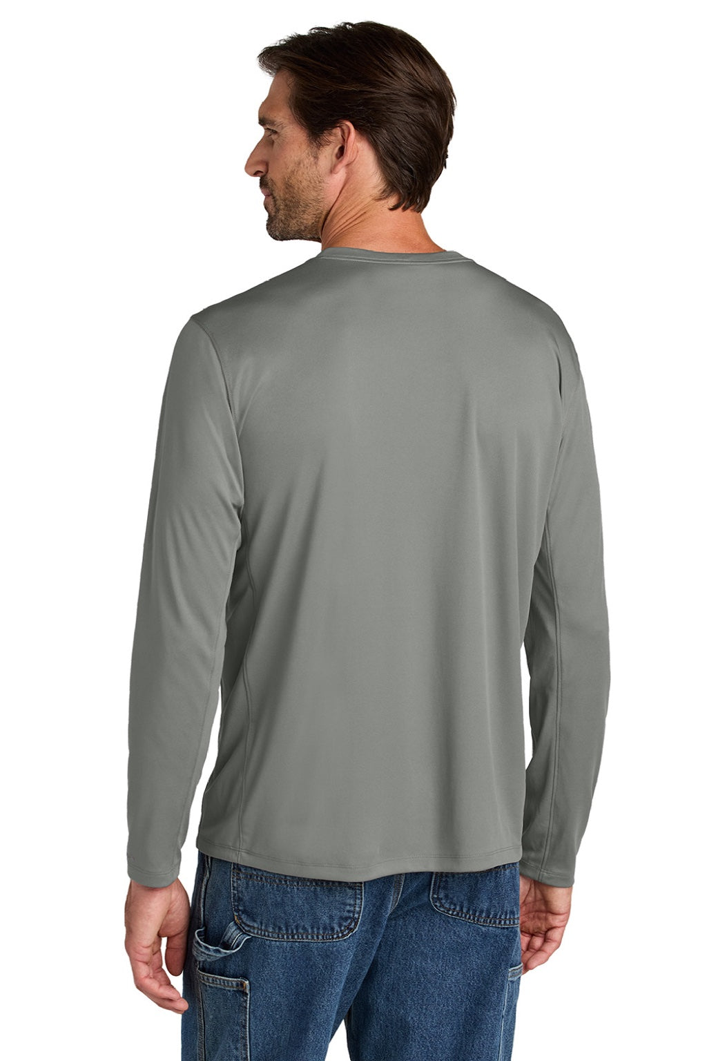 Carhartt CT106972 Mens Force Sun Defender Moisture Wicking Long Sleeve Crewneck T-Shirt Asphalt Grey Model Back