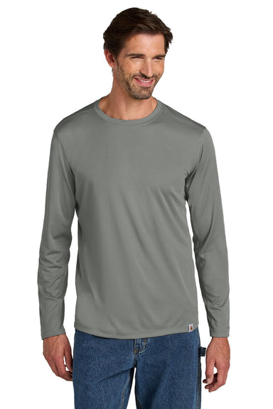 Carhartt CT106972 Mens Force Sun Defender Moisture Wicking Long Sleeve Crewneck T-Shirt Asphalt Grey Model Front