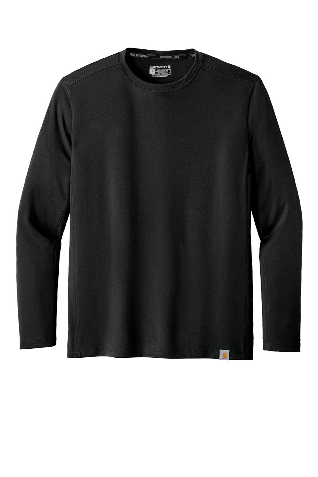 Carhartt CT106972 Mens Force Sun Defender Moisture Wicking Long Sleeve Crewneck T-Shirt Black Flat Front