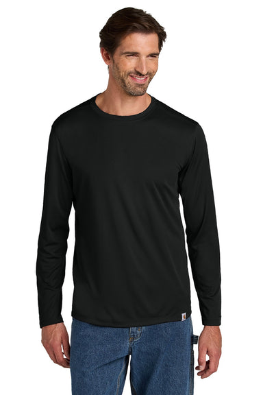 Carhartt CT106972 Mens Force Sun Defender Moisture Wicking Long Sleeve Crewneck T-Shirt Black Model Front