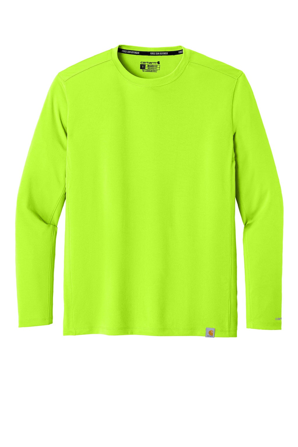 Carhartt CT106972 Mens Force Sun Defender Moisture Wicking Long Sleeve Crewneck T-Shirt Brite Lime Green Flat Front