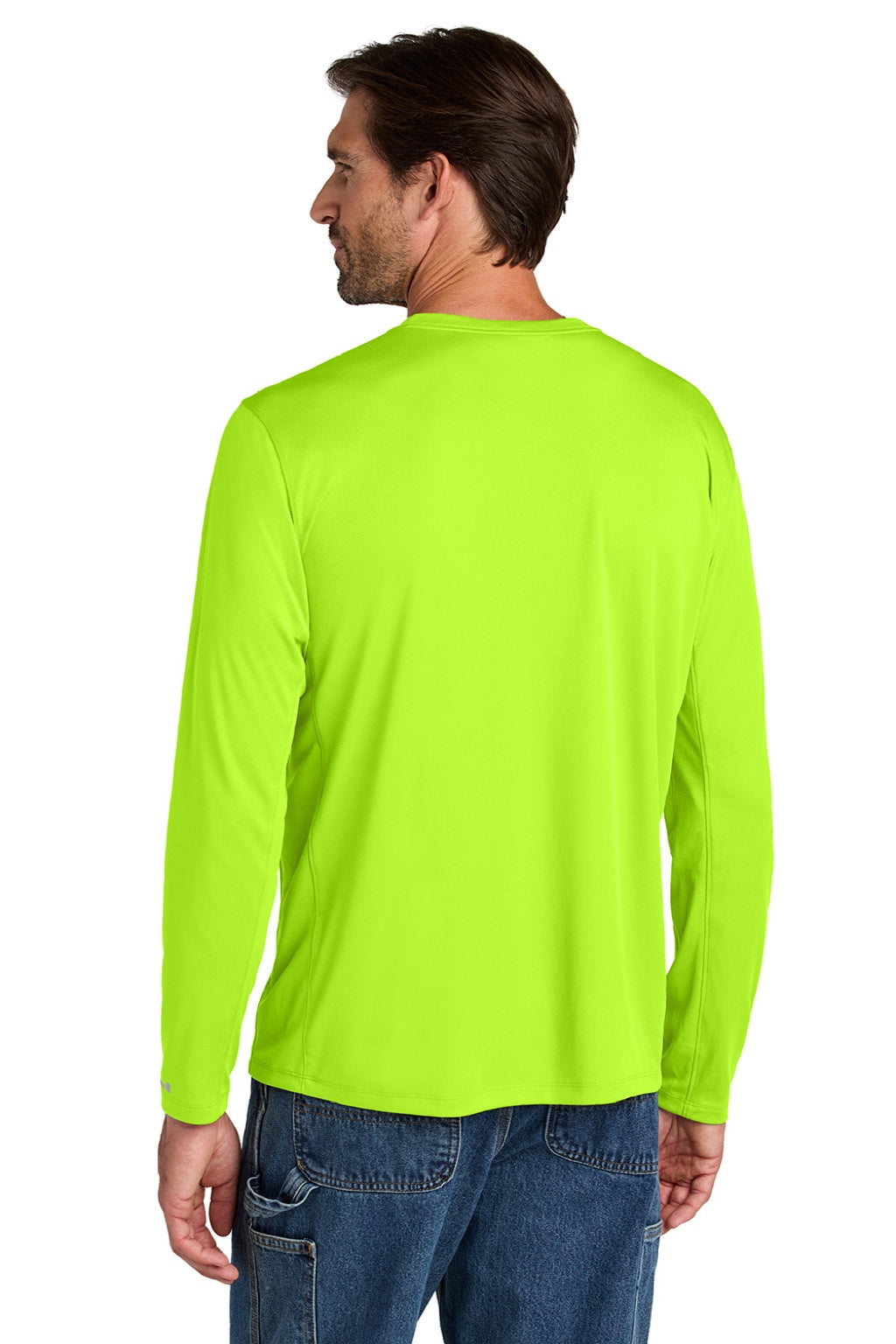 Carhartt CT106972 Mens Force Sun Defender Moisture Wicking Long Sleeve Crewneck T-Shirt Brite Lime Green Model Back