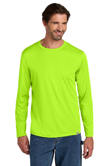 Carhartt CT106972 Mens Force Sun Defender Moisture Wicking Long Sleeve Crewneck T-Shirt Brite Lime Green Model Front