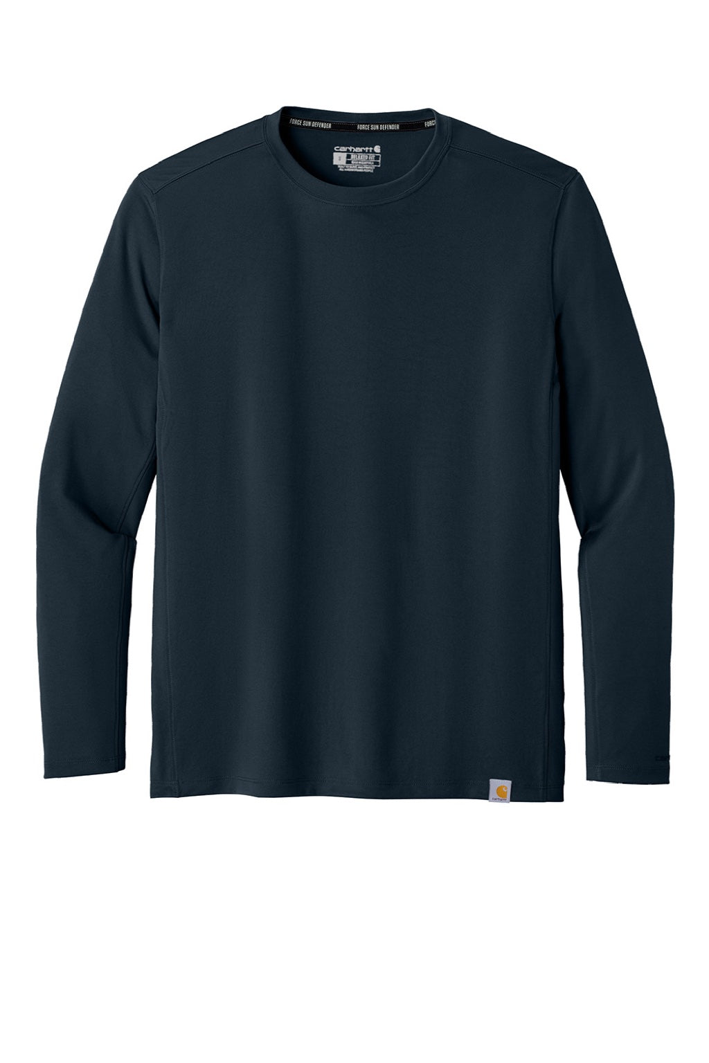 Carhartt CT106972 Mens Force Sun Defender Moisture Wicking Long Sleeve Crewneck T-Shirt Navy Blue Flat Front