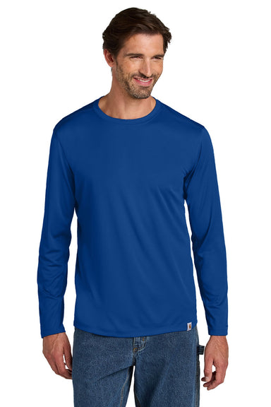 Carhartt CT106972 Mens Force Sun Defender Moisture Wicking Long Sleeve Crewneck T-Shirt Royal Glass Blue Model Front