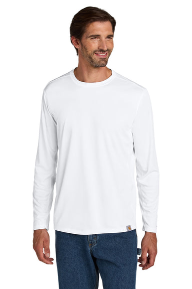 Carhartt CT106972 Mens Force Sun Defender Moisture Wicking Long Sleeve Crewneck T-Shirt White Model Front