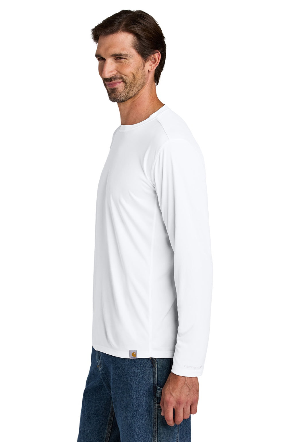 Carhartt CT106972 Mens Force Sun Defender Moisture Wicking Long Sleeve Crewneck T-Shirt White Model Side