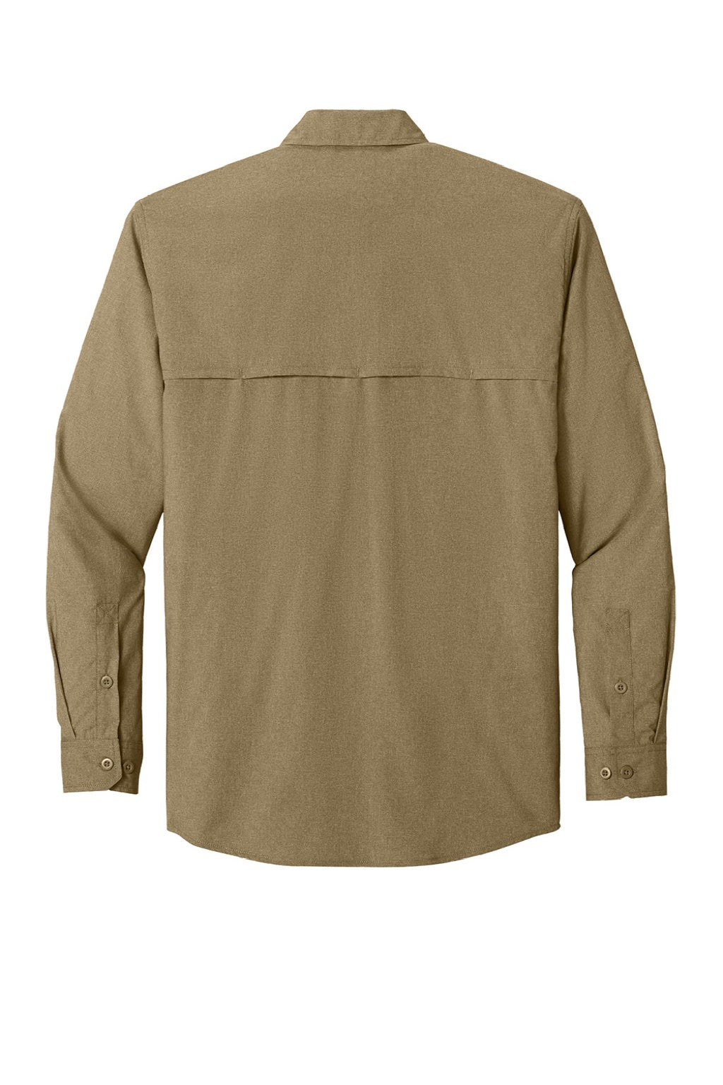 Carhartt CT107106 Mens Force Sun Defender Moisture Wicking Long Sleeve Button Down Shirt w/ Double Pockets Dark Khaki Brown Flat Back