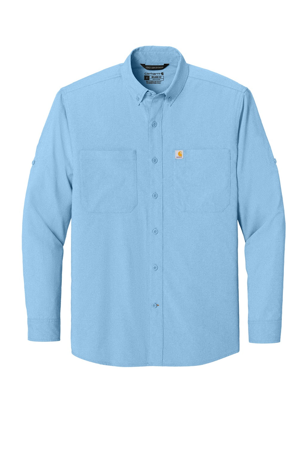 Carhartt CT107106 Mens Force Sun Defender Moisture Wicking Long Sleeve Button Down Shirt w/ Double Pockets Fresh Water Blue Flat Front
