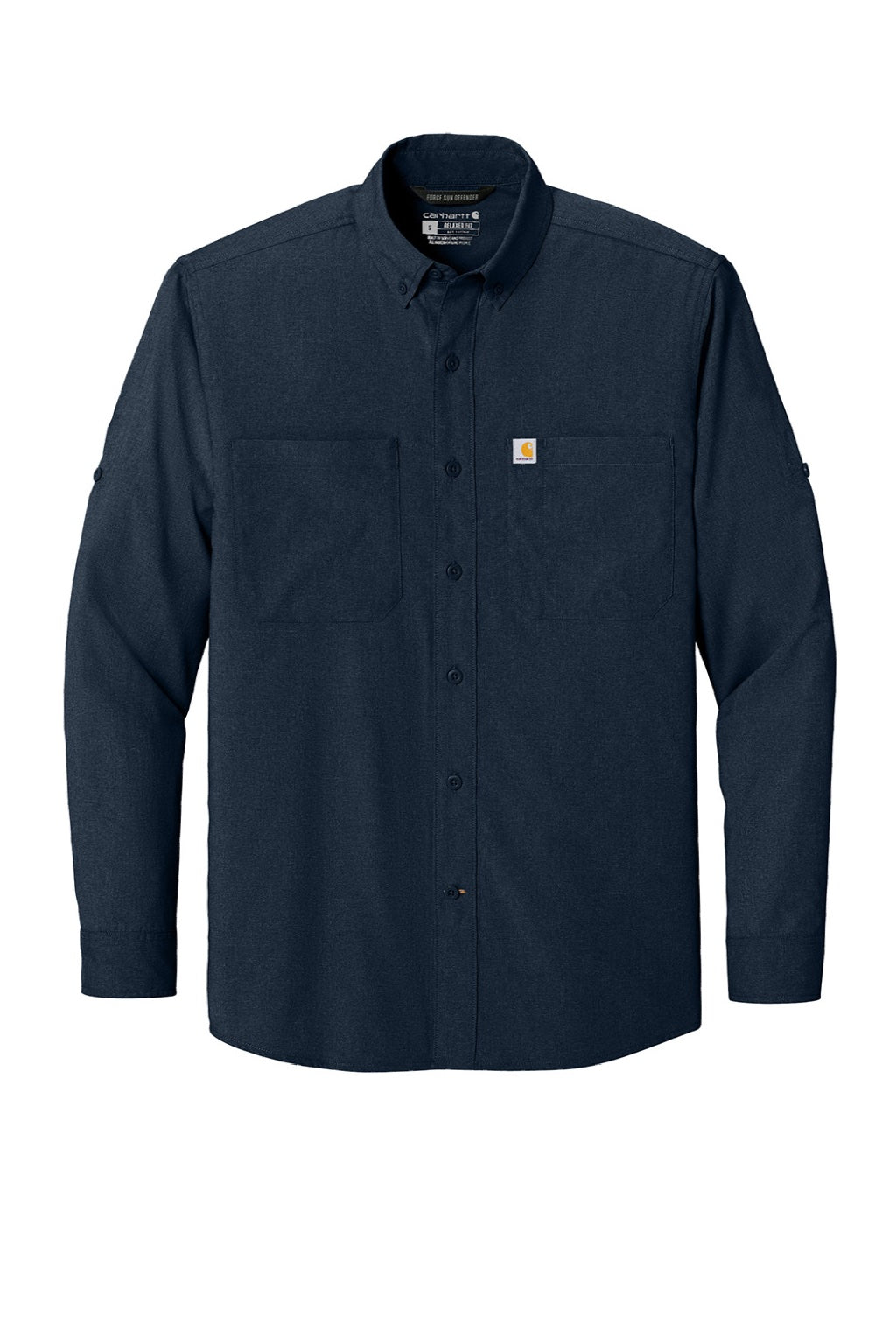 Carhartt CT107106 Mens Force Sun Defender Moisture Wicking Long Sleeve Button Down Shirt w/ Double Pockets Navy Blue Flat Front