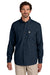 Carhartt CT107106 Mens Force Sun Defender Moisture Wicking Long Sleeve Button Down Shirt w/ Double Pockets Navy Blue Model Front