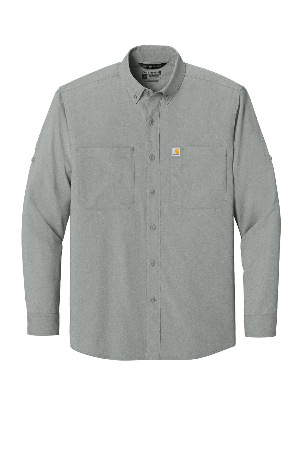 Carhartt CT107106 Mens Force Sun Defender Moisture Wicking Long Sleeve Button Down Shirt w/ Double Pockets Steel Grey Flat Front