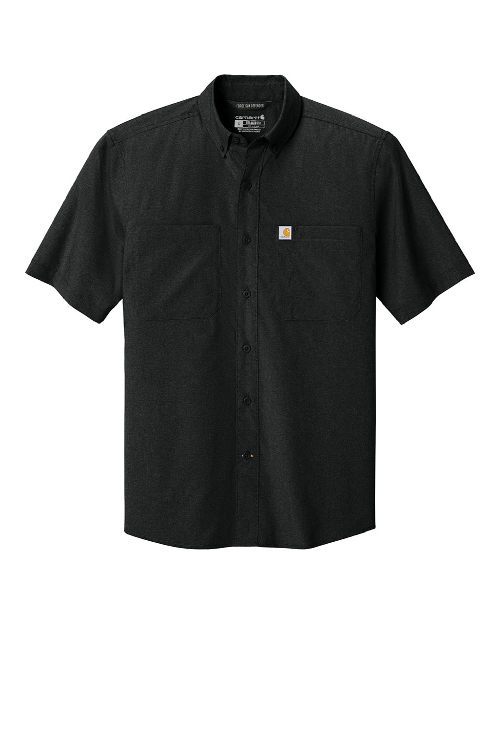 Carhartt CT107107 Mens Force Sun Defender Moisture Wicking Short Sleeve Button Down Shirt w/ Double Pockets Black Flat Front