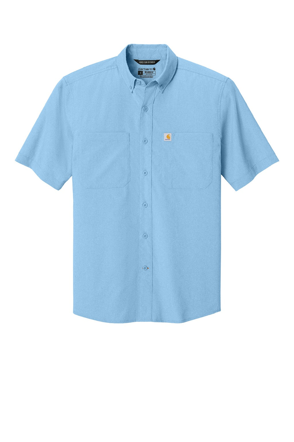 Carhartt CT107107 Mens Force Sun Defender Moisture Wicking Short Sleeve Button Down Shirt w/ Double Pockets Fresh Water Blue Flat Front