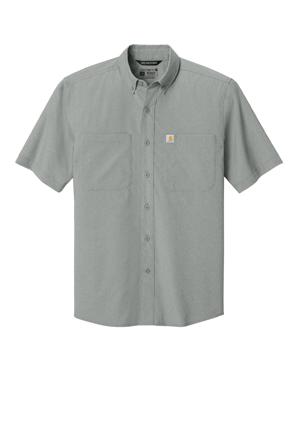 Carhartt CT107107 Mens Force Sun Defender Moisture Wicking Short Sleeve Button Down Shirt w/ Double Pockets Steel Grey Flat Front
